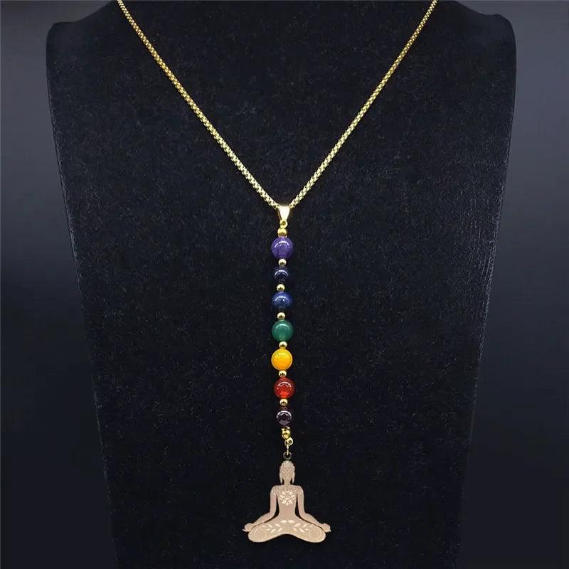 Yoga Buddha Chakra Stone Chain Necklace Women Long Jewelry N965S04