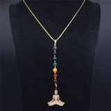 Yoga Buddha Chakra Stone Chain Necklace Women Long Jewelry N965S04