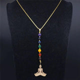 Yoga Buddha Chakra Stone Chain Necklace Women Long Jewelry N965S04