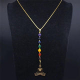 Yoga Buddha Chakra Stone Chain Necklace Women Long Jewelry N965S04