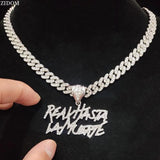 Hip Hop Letter Pendant Necklace with 9mm Cuban Chain