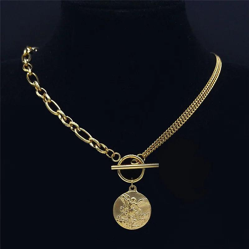 SAINT MICHAEL Archangel Necklace Stainless Chain Women Men