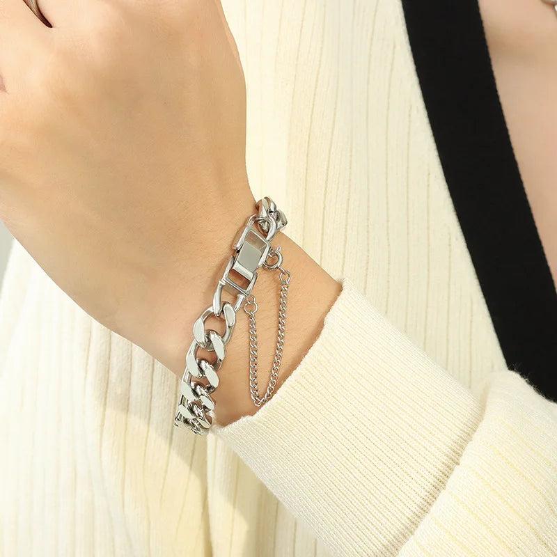 Cuban Link Chain Women's Necklace Bracelet Set Hip Hop Stainless Steel Jewelry