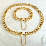 Cuban Link Chain Women's Necklace Bracelet Set Hip Hop Stainless Steel Jewelry