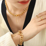 Cuban Link Chain Women's Necklace Bracelet Set Hip Hop Stainless Steel Jewelry