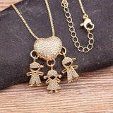 Heart CZ Family Pendant Necklace Boy Girl Copper Chain Jewelry