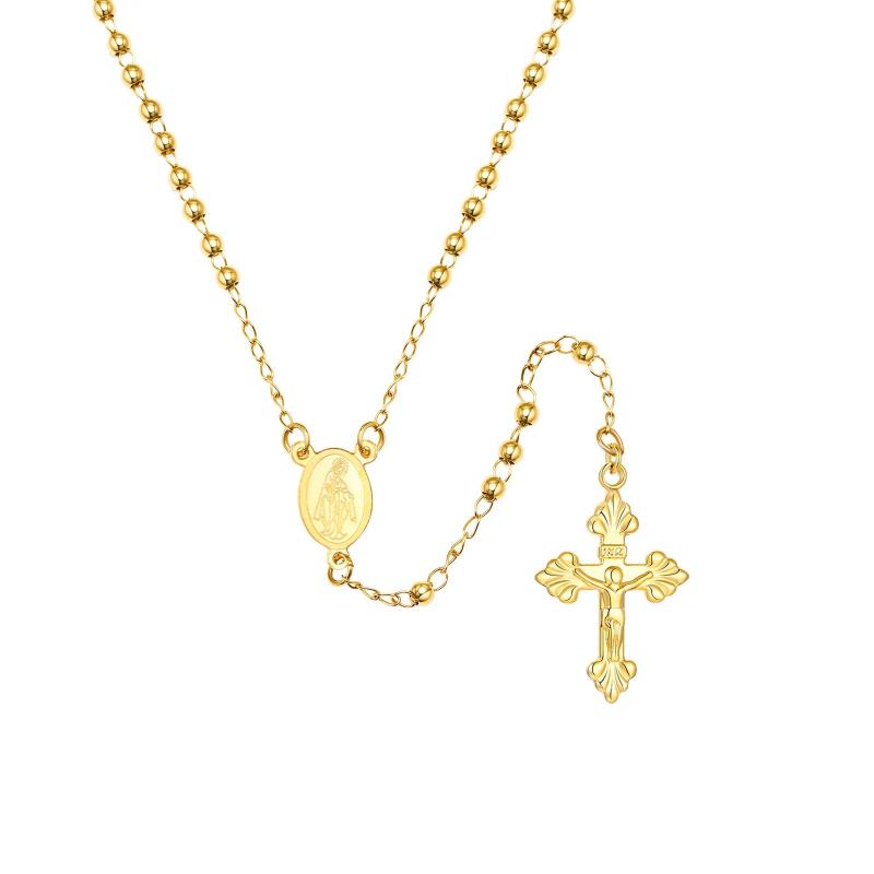 Rosary Bead Cross Necklace Women, St. Benedict/Virgin Of Guadalupe Pendant