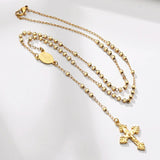 Rosary Bead Cross Necklace Women, St. Benedict/Virgin Of Guadalupe Pendant
