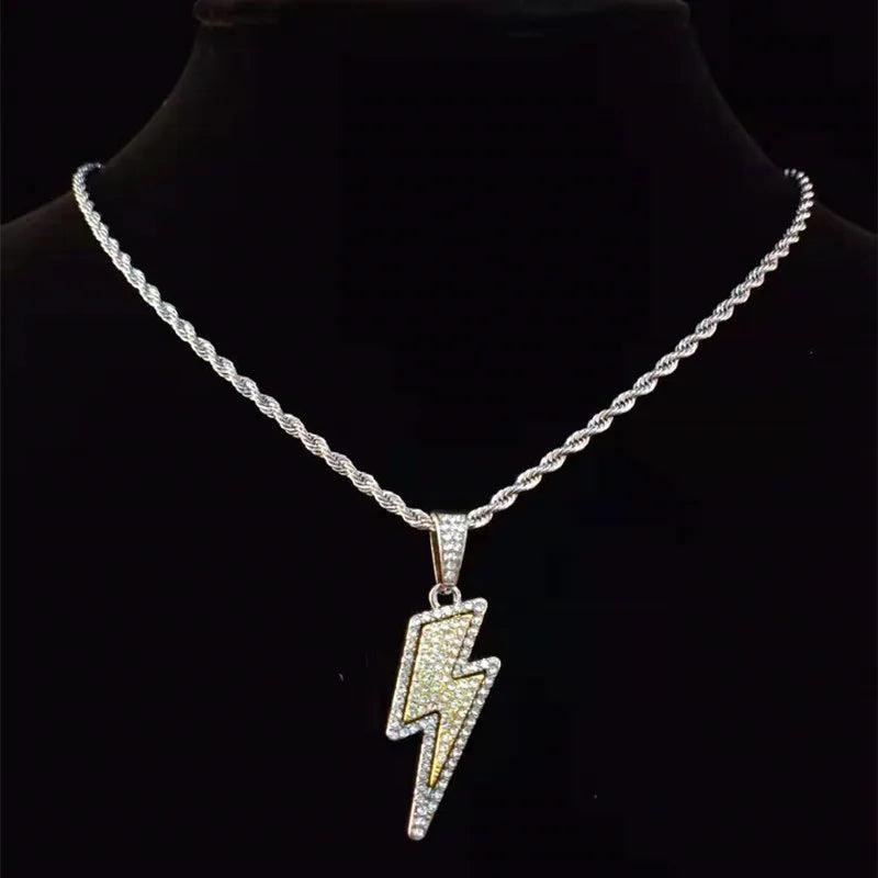 Hip Hop Lightning Pendant Necklace with Zircon Tennis Chain