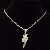 Hip Hop Lightning Pendant Necklace with Zircon Tennis Chain
