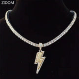 Hip Hop Lightning Pendant Necklace with Zircon Tennis Chain