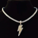 Hip Hop Lightning Pendant Necklace with Zircon Tennis Chain