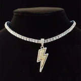 Hip Hop Lightning Pendant Necklace with Zircon Tennis Chain