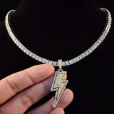 Hip Hop Lightning Pendant Necklace with Zircon Tennis Chain