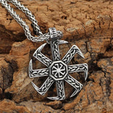 Nordic Slavic Kolovrat Runes Necklace Stainless Steel Viking Vegvisir