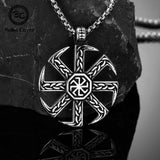 Nordic Slavic Kolovrat Runes Necklace Stainless Steel Viking Vegvisir