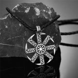Nordic Slavic Kolovrat Runes Necklace Stainless Steel Viking Vegvisir