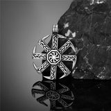 Nordic Slavic Kolovrat Runes Necklace Stainless Steel Viking Vegvisir