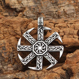 Nordic Slavic Kolovrat Runes Necklace Stainless Steel Viking Vegvisir