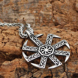 Nordic Slavic Kolovrat Runes Necklace Stainless Steel Viking Vegvisir