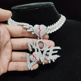 Men Women Hip Hop No Love Heart Pendant Necklace with Cuban Chain