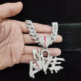 Men Women Hip Hop No Love Heart Pendant Necklace with Cuban Chain