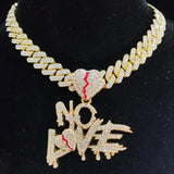 Men Women Hip Hop No Love Heart Pendant Necklace with Cuban Chain