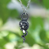 Men's 316L Stainless-steel Flower Snake Pendant Necklace Teens Punk Biker