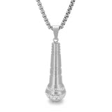 Microphone Pendant Necklace 18K Stainless Steel Hip Hop Rhinestone