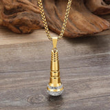 Microphone Pendant Necklace 18K Stainless Steel Hip Hop Rhinestone