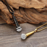 Microphone Pendant Necklace 18K Stainless Steel Hip Hop Rhinestone