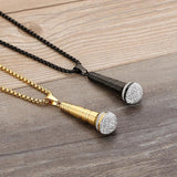 Microphone Pendant Necklace 18K Stainless Steel Hip Hop Rhinestone