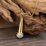 Microphone Pendant Necklace 18K Stainless Steel Hip Hop Rhinestone