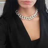 Punk Goth Silver Steel Cuban Link Chain Collar Choker Necklace