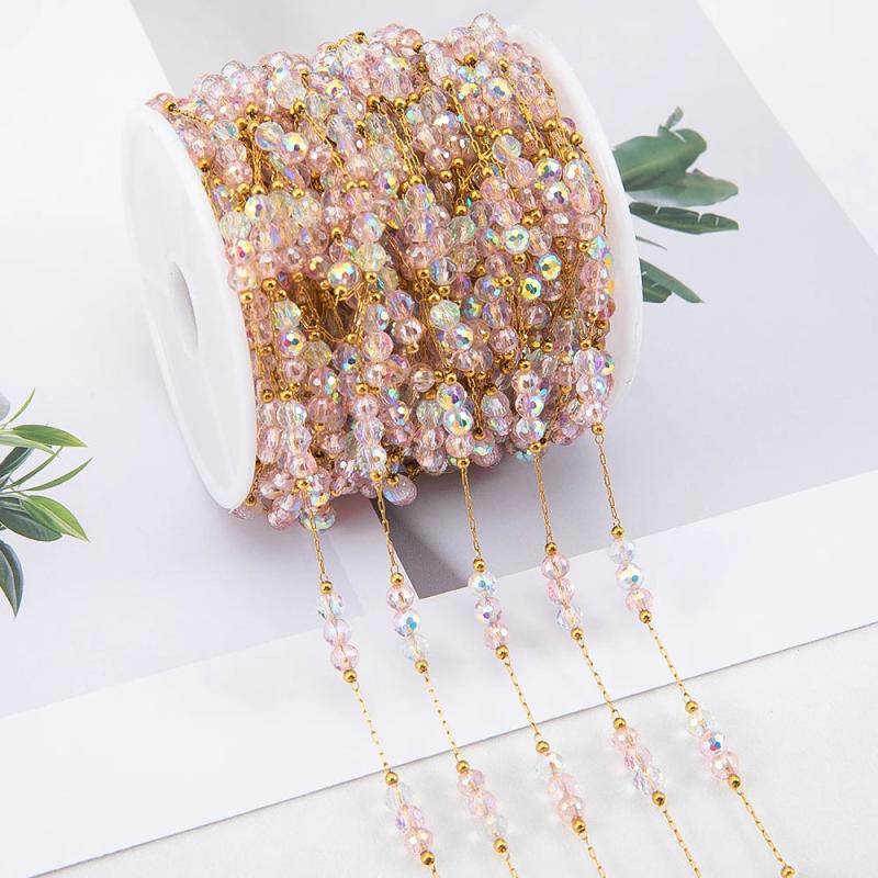 Pink Crystal Beads Chain for Jewelry Making DIY