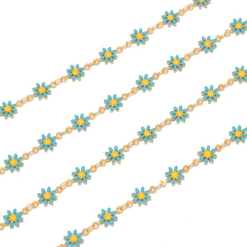1 Meter Daisy Charm Chain Enamel Flower Beaded DIY Jewelry Making