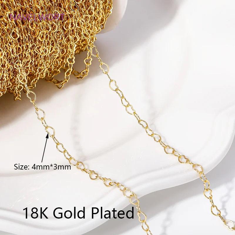 18K Plated Brass Heart Chain for Jewelry Making