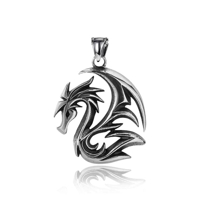 Hollow Flame Dragon Pendant Punk Stainless Steel Necklace