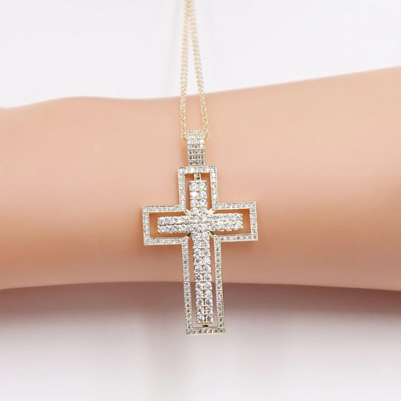 Cross Pendant Necklace with Zircon Inlay Copper Classic