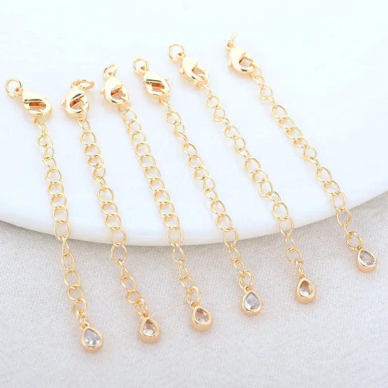 6PCS 14K Brass Zircon Drop Extender Chain Lobster Clasps Jewelry Accessories