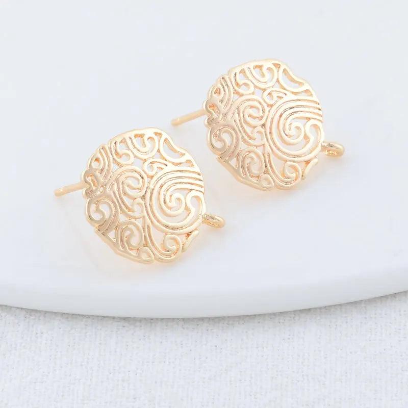 6PCS 15*17MM 14K Plated Brass Stud Earrings DIY Jewelry Making Finding