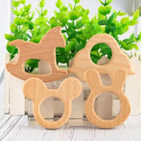 Baby Beech Cartoon Animal Wooden Ring for DIY Pacifier Chain