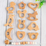 Baby Beech Cartoon Animal Wooden Ring for DIY Pacifier Chain