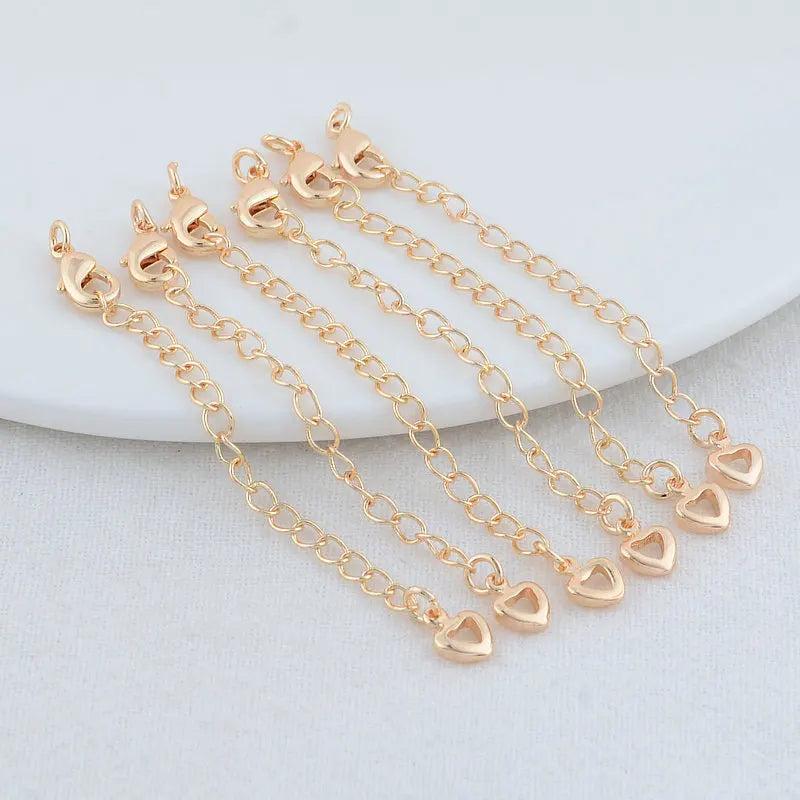 6PCS 14K Brass Heart Extender Chain with Lobster Clasps DIY Jewelry