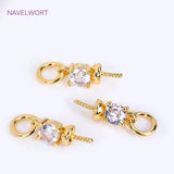 18K Plated Pearl Component for Necklace Making with Zircon Inlay