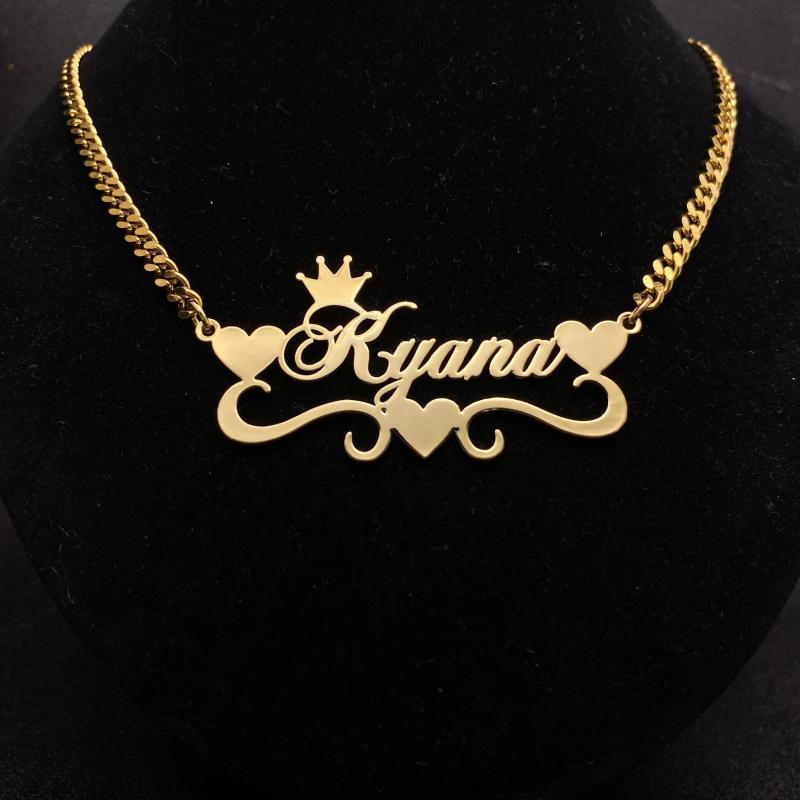 Custom Name Necklace Cuban Chain Personalized Nameplate Choker Pendant