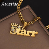 Personalised Zircon Crown Star Name Necklace for Women Thick Cuban Chain Pendant