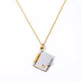 Stainless Steel Book Pendant Choker Necklace Unisex Jewelry