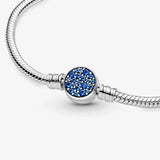 925 Sterling Silver Heart T-Bar Cuff Bracelet Sparkling Disc Clasp