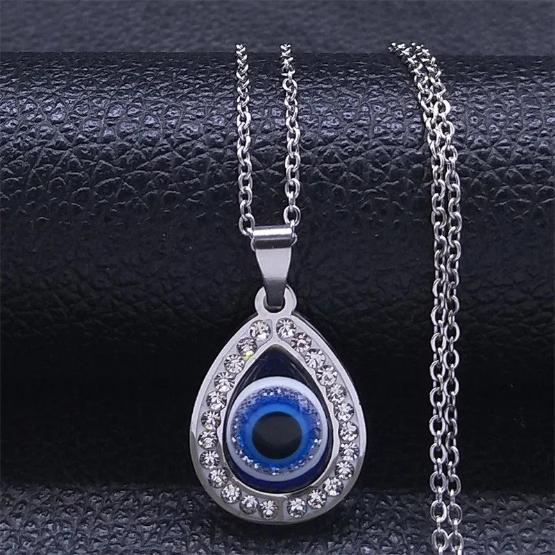 Evil Eye Necklace Stainless Steel Silver Lucky Eyes Water Drop Necklaces